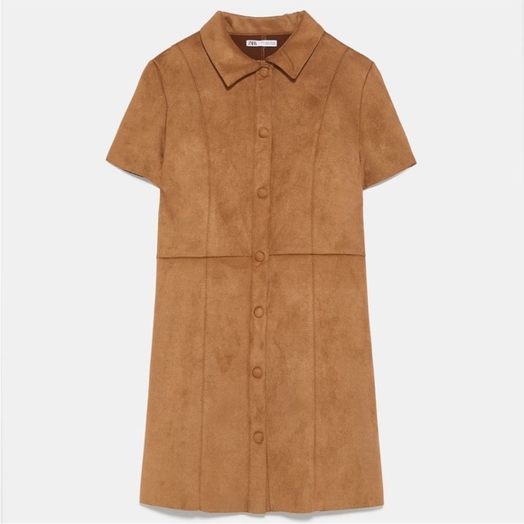 Zara Brown/Tan Suède Dress button up with collar, like new. - Picture 5 of 7